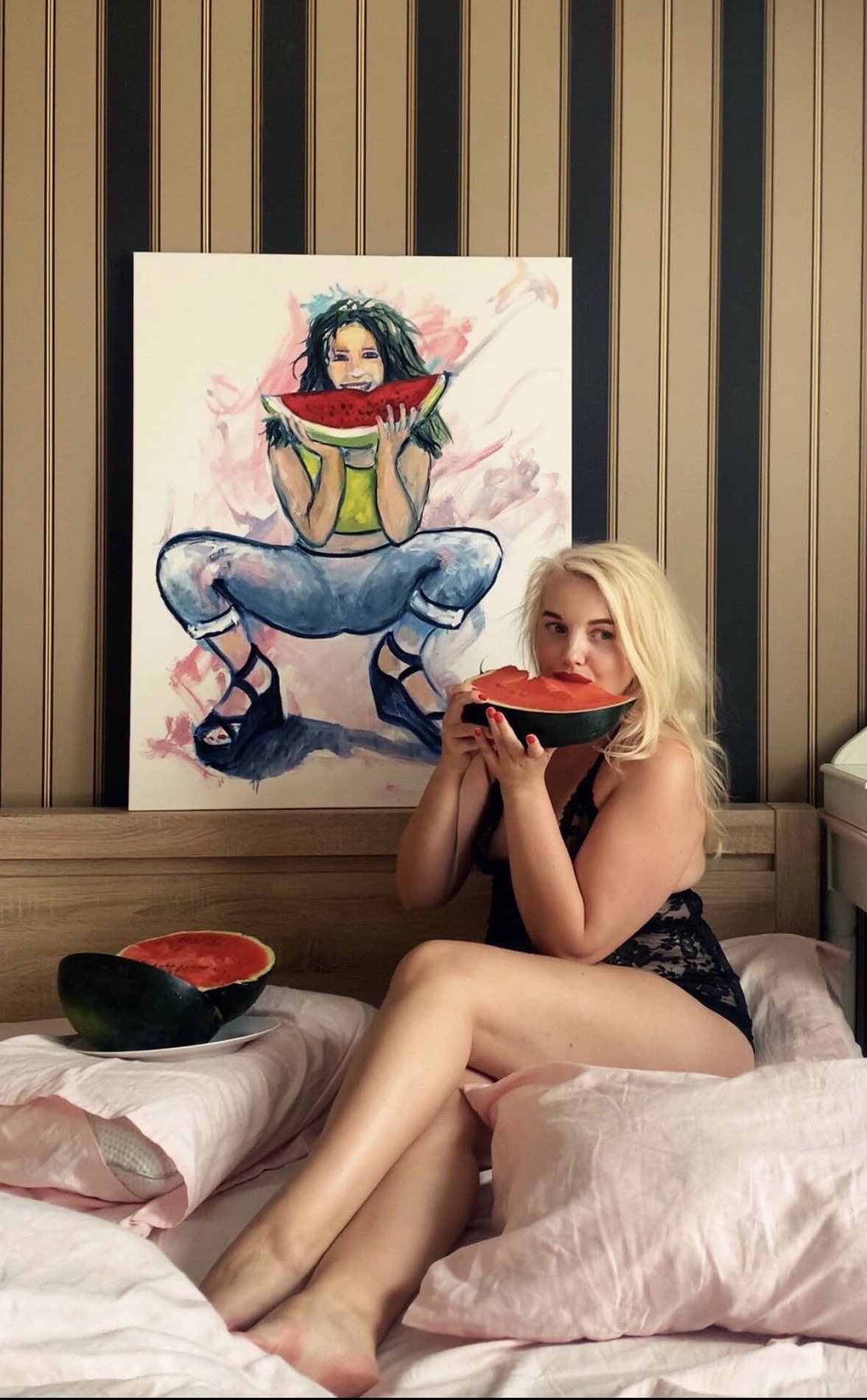 Girl with Watermelon painting in interior